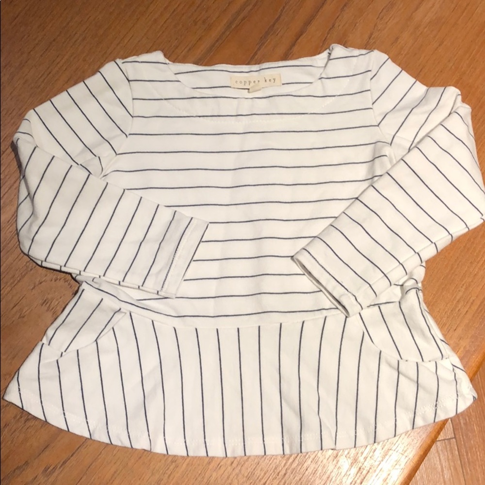 Copper key long sleeve boatneck peplum top 2T